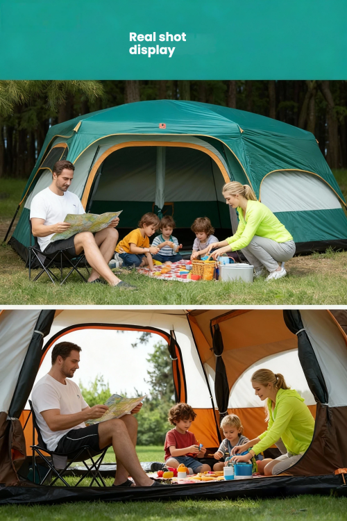 Family already relaxed and enjoying their time while others are still setting up