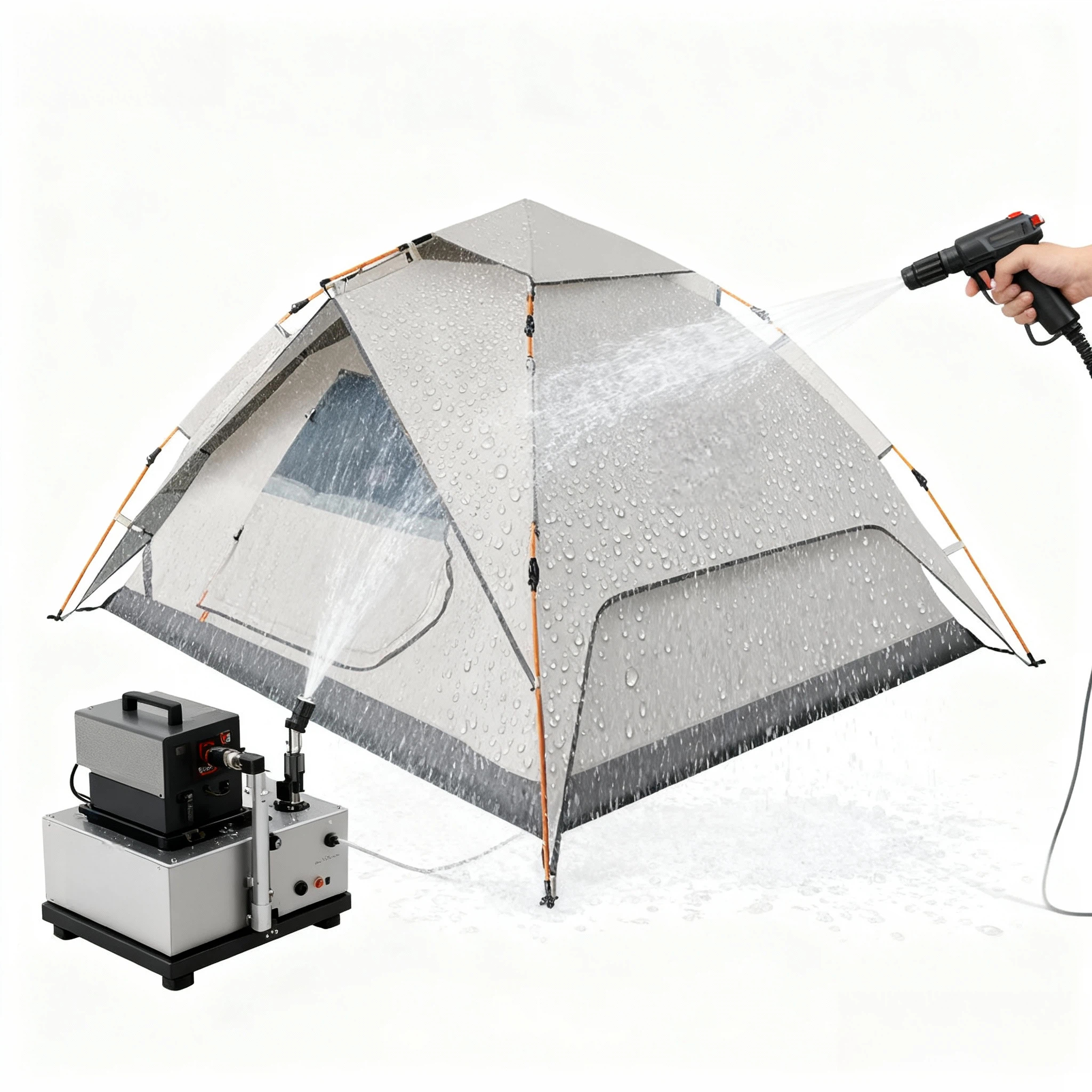 Close-up of water beading on tent fabric during waterproof testing