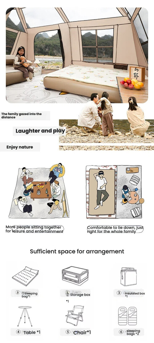 Bright and naturally lit interior of the silver-coated tent